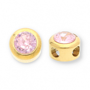 Stainless Steel - Rostfrei Stahl Perlen Rondellen mit Strass Gold-light pink