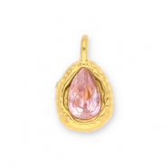 Stainless Steel - Rostfrei Stahl Anhänger Tropfenform mit Facet Gold-light pink