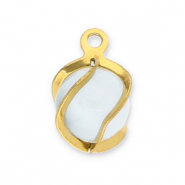 Stainless Steel - Rostfrei Stahl Anhänger Rund Cat's Eye Gold-milky white