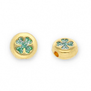 Metall Perlen DQ Rund mit Glücksklee Gold-glitter turquoise (Nickelfrei)