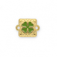 Metall Anhänger DQ Zwischenstück Viereck mit Glücksklee Gold-green (Nickelfrei)