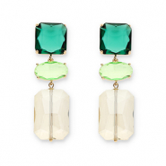 Ohrringe / Ohrstecker aus Kristallglas Viereck-Oval-Rechteck Dark green-light green-sand beige