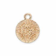 Metall Anhänger Rund mit Blume Gold