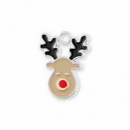Metall Anhänger Rentier Silver-light brown-black-red
