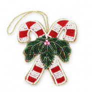 Trendy-Anhänger Zuckerstangen mit Tannenzweigen Red-white-green-gold