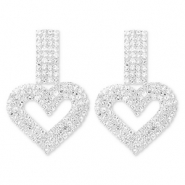 Eco-brass® (nachaltiges Messing) Ohrringe / Ohrstecker mit Strass Herz Silver-crystal
