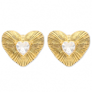 Ohrringe aus Stainless Steel - Rostfreiem Stahl Ohrstecker Herz Gold-crystal