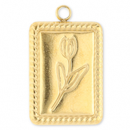 Stainless Steel - Rostfrei Stahl Anhänger Rechteck mit Tulpe Gold