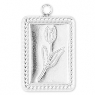 Stainless Steel - Rostfrei Stahl Anhänger Rechteck mit Tulpe Silver