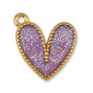 Metall Anhänger DQ Herz Glitter Lilac-Gold (Nickelfrei)