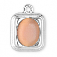 Stainless Steel - Rostfrei Stahl Anhänger Rechteck mit Naturstein Cat's Eye Silver-vintage pink