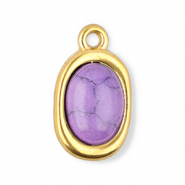 Stainless Steel - Rostfrei Stahl Anhänger Oval mit Naturstein Howlit Gold-purple