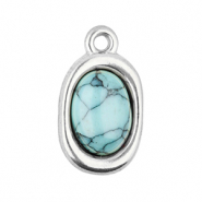 Stainless Steel - Rostfrei Stahl Anhänger Oval mit Naturstein Howlit Silver-light blue