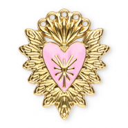 Stainless Steel - Rostfrei Stahl Anhänger Heilige Herz Gold-light pink