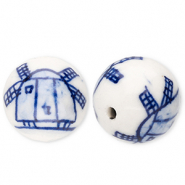 Perlen Keramik 15 mm mit Mühle Off white-Delft blue