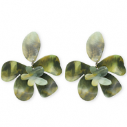 Trendy Resin Ohrringe / Ohrstecker Blume Multicolour green
