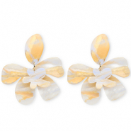 Trendy Resin Ohrringe / Ohrstecker Blume Ivory white-light carolina blue-light orange