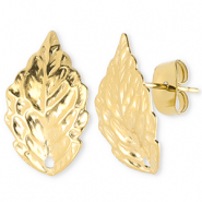 Stainless Steel - Rostfrei Stahl Schmuckzubehör Ohrringe / Ohrstecker Blatt mit Öse Gold