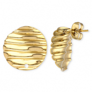 Stainless Steel - Rostfrei Stahl Schmuckzubehör Ohrringe / Ohrstecker Rund mit Linien mit Öse Gold