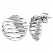Stainless Steel - Rostfrei Stahl Schmuckzubehör Ohrringe / Ohrstecker Rund mit Linien mit Öse Silver