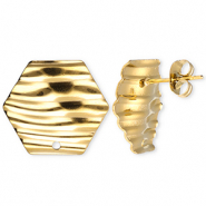 Stainless Steel - Rostfrei Stahl Schmuckzubehör Ohrringe / Ohrstecker Hexagon mit Linien mit Öse Gold