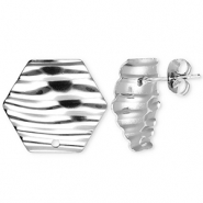 Stainless Steel - Rostfrei Stahl Schmuckzubehör Ohrringe / Ohrstecker Hexagon mit Linien mit Öse Silver