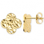 Stainless Steel - Rostfrei Stahl Schmuckzubehör Ohrringe / Ohrstecker Glücksklee mit Blume mit Öse Gold