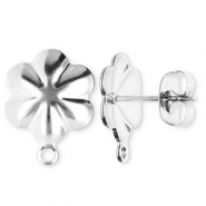 Stainless Steel - Rostfrei Stahl Schmuckzubehör Ohrringe / Ohrstecker Blume mit Öse Silver