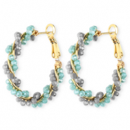 Top Facett Perlen Ohrringe / Creolen Twisted Light teal blue-blue grey-gold
