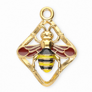 Stainless Steel - Rostfrei Stahl Anhänger Rhombus mit Biene Gold-rust red-black-yellow