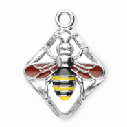 Stainless Steel - Rostfrei Stahl Anhänger Rhombus mit Biene Silver-rust red-black-yellow
