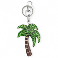 Schlüsselanhänger aus Leder Palme Dark brown-green-sand beige