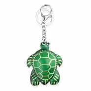 Schlüsselanhänger aus Leder Schildkröte Green-sand beige-white