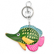 Schlüsselanhänger aus Leder Fisch Green-dark cyan blue-pink-yellow