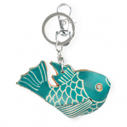 Schlüsselanhänger aus Leder Fisch Dark cyan blue-sand beige