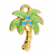 Stainless Steel - Rostfrei Stahl Anhänger Palme Gold-green-blue