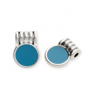 Metall Anhänger DQ® Rund Antiek zilver-petrol blue (nikkelvrij)