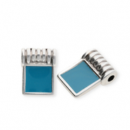 Metall Anhänger DQ® Viereck Antiek zilver-petrol blue (nikkelvrij)