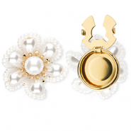 Brass TQ Metall Knopfabdeckung Blume mit Perlen Gold-white