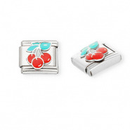 Italian Charm Element aus Stainless Steel - Rostfreiem Stahl Kirschen Silver-red-green
