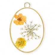 Anhänger mit getrockneter Blume Oval Gold-off white-soft orange-orange