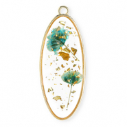 Anhänger mit getrockneter Blume Lang Oval Gold-eden green