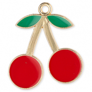 Metall Anhänger Kirschen Gold-red-green