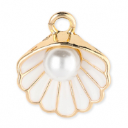 Metall Anhänger Muschel mit Perle Gold-white