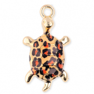 Metall Anhänger Schildkröte mit Leopard-Print Gold-orange-black