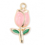 Metall Anhänger Tulpe Gold-light pink-green