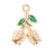 Metall Anhänger Tulpen mit Perlen Gold-green-white