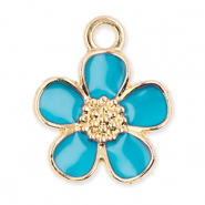 Metall Anhänger Blume Gold-blue