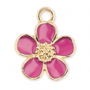 Metall Anhänger Blume Gold-dark pink