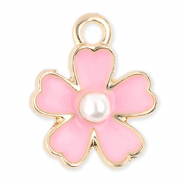 Metall Anhänger Blume mit Perle Gold-light pink-white